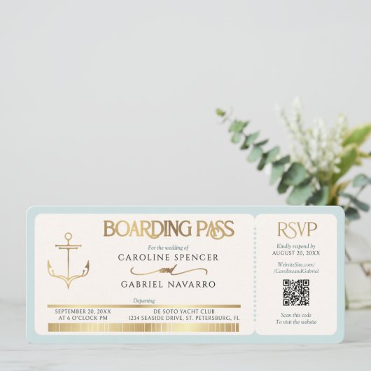 Boarding Pass Wedding Invitation Kaart (Staand voorkant)