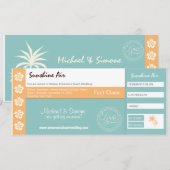 Boarding Pass Wedding Invitation turquoise sinaasa Kaart (Voorkant / Achterkant)