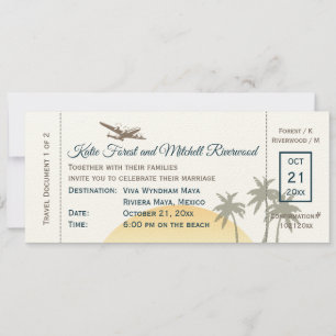 boarding Pass Wedding on ecru Uitnodiging