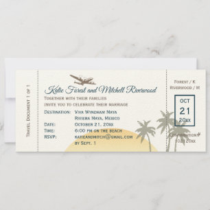  boarding Pass Wedding & RSVP op ecru Kaart