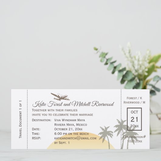  boarding Pass Wedding & RSVP op Kraft Kaart (Staand voorkant)