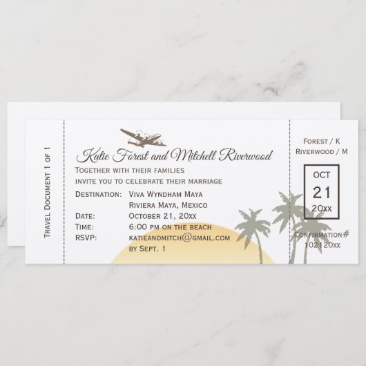  boarding Pass Wedding & RSVP op Kraft Kaart (Voorkant / Achterkant)