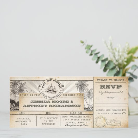 Boarding Pass Wedding Tickets - Uitnodigingen (Staand voorkant)