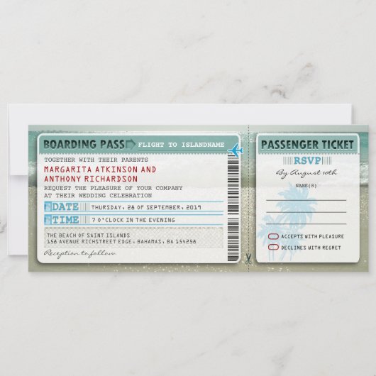 Boarding Pass Wedding Tickets-Uitnodigingen met RS Kaart (Voorkant)