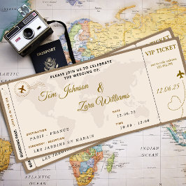 Boarding Pass Wedding VIP vliegticket Beige Kaart