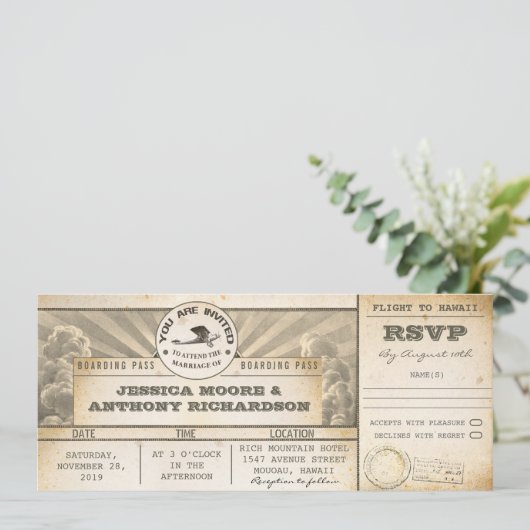 Boarding Pass Wedding vliegtickets - Uitnodigingen (Staand voorkant)