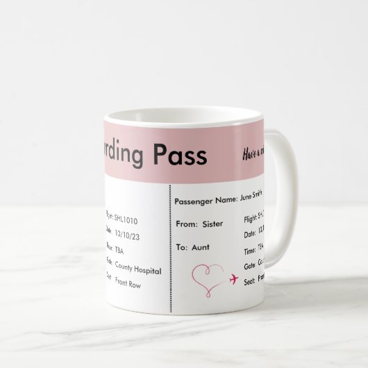 Boarding Pass Zwangerschap / Adoption Aankondiging Koffiemok (Voorkant rechts)