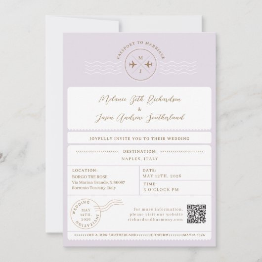 Boarding Passport Ticket Bestemming Bruiloft Kaart (Voorkant)