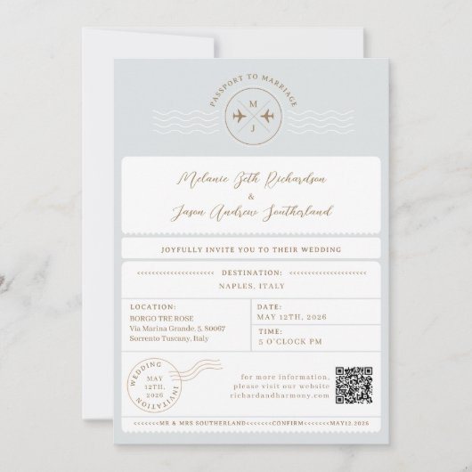 Boarding Passport Ticket Bestemming Bruiloft Kaart (Voorkant)