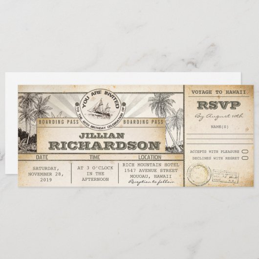 Boardingpass 40e verjaardag tickets - Uitnodiginge Kaart (Voorkant / Achterkant)