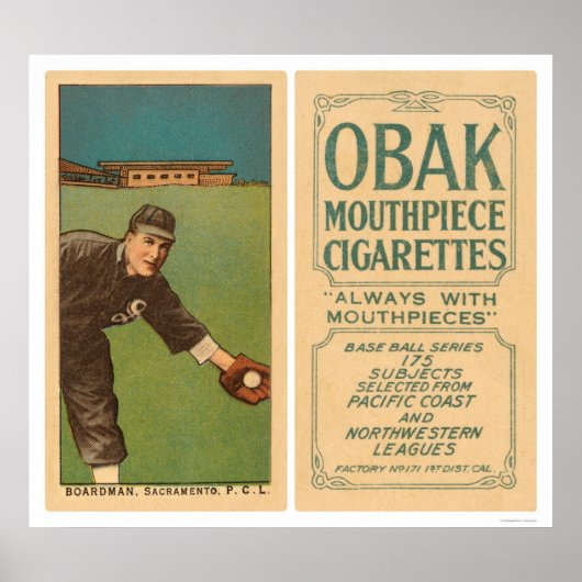 Boardman Sacramento Baseball 1910 Poster (Voorkant)