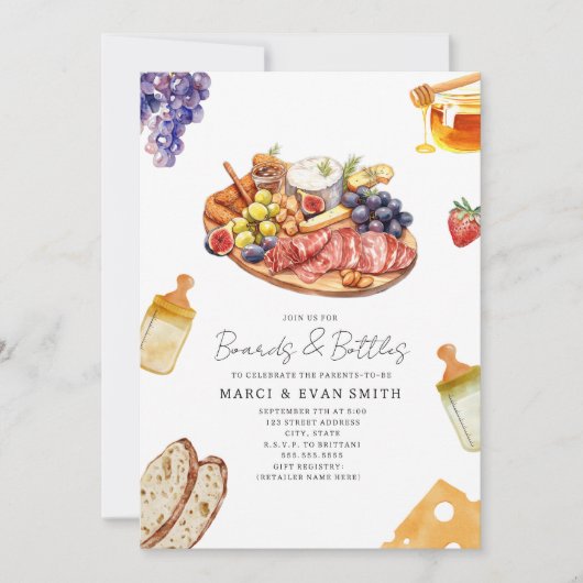 Boards & Flessen Charcuterie Neutraal Baby shower Kaart (Voorkant)