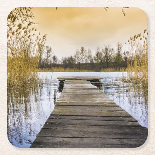 Boardwalk Dock op de Oekraïense rivier Kartonnen Onderzetters (Voorkant)