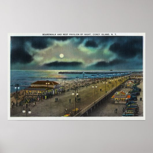 Boardwalk en Rest Pavilion Uitzicht bij nacht Poster (Voorkant)
