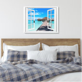Boardwalk Ocean Uitzicht Faux Window Canvas Afdruk (Insitu (Slaapkamer))