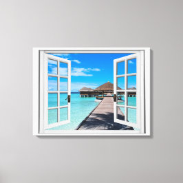 Boardwalk Ocean Uitzicht Faux Window Canvas Afdruk