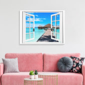 Boardwalk Ocean Uitzicht Faux Window Canvas Afdruk (Insitu (Woonkamer))