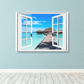 Boardwalk Ocean Uitzicht Faux Window Canvas Afdruk (Insitu (Houten vloer))
