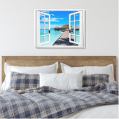 Boardwalk Ocean Uitzicht Faux Window Canvas Afdruk (Insitu (Slaapkamer))