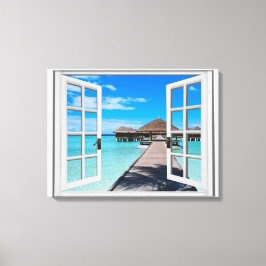 Boardwalk Ocean Uitzicht Faux Window Canvas Afdruk