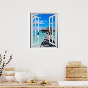 Boardwalk Pier Ocea View Nepraam Ruit Poster