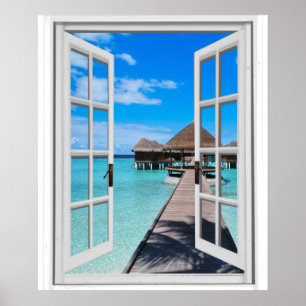 Boardwalk Pier Ocean Uitzicht Faux Poster