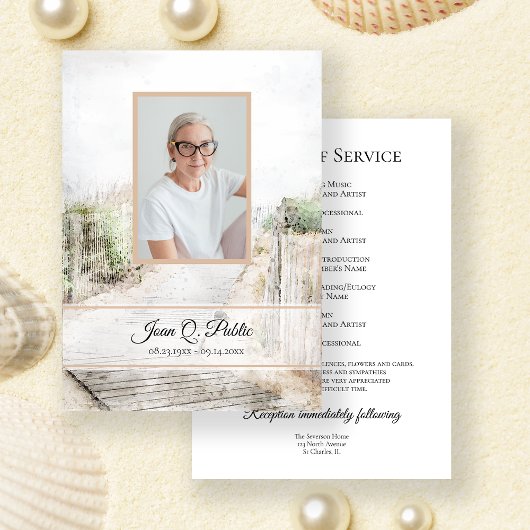 Boardwalk to Beach Begrafenisdienst Memorial Programmakaart