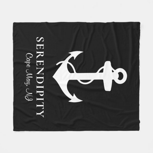 Boat Anchor Monogram Black Fleece Deken (Voorkant (Horizontaal))