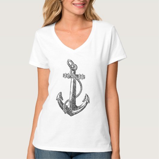 Boat Anchor Nautical Etching Grunge like T-shirt (Voorkant)