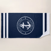 Boat Anchor Nautical Navy Blue and White Custom Strandlaken (Voorkant)