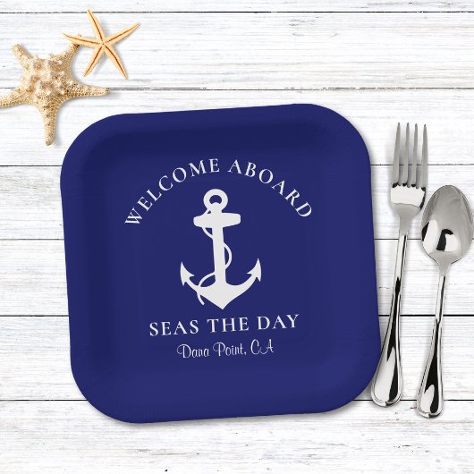 Boat Anchor Navy Blue Papieren Bordje