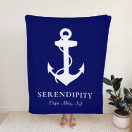 Boat Anchor Navy Blue Sherpa Deken