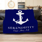 Boat Anchor Personalized Navy Blue Fleece Deken