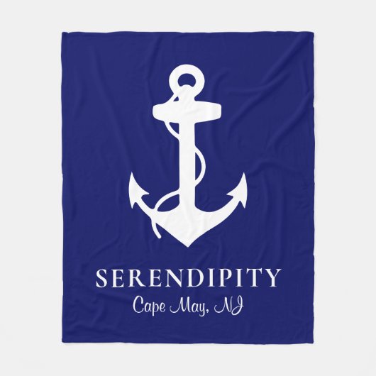 Boat Anchor Personalized Navy Blue Fleece Deken (Voorkant)