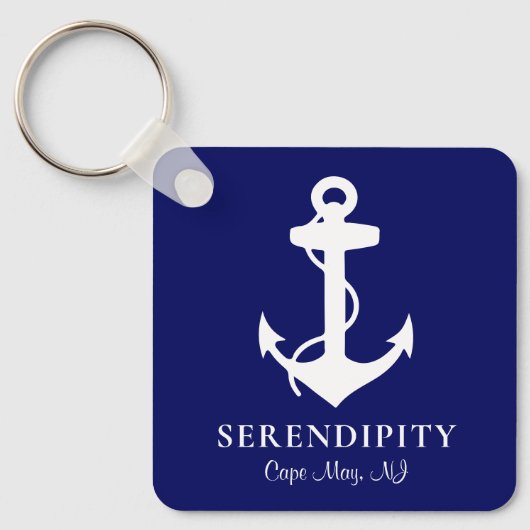 Boat Anchor Personalized Navy Blue Sleutelhanger (Voorkant)