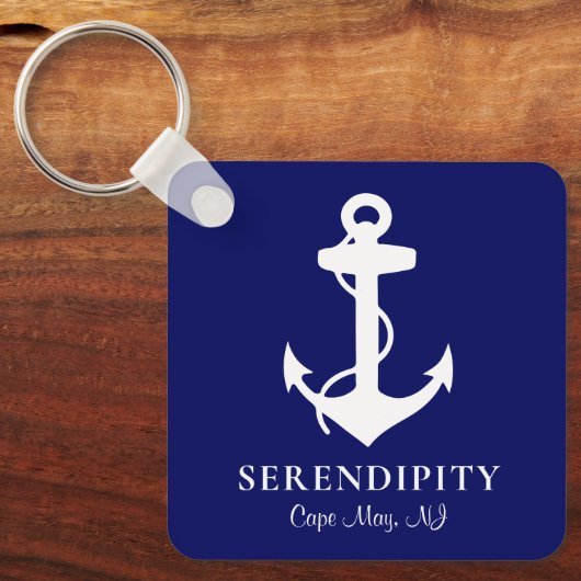 Boat Anchor Personalized Navy Blue Sleutelhanger (Voorkant)