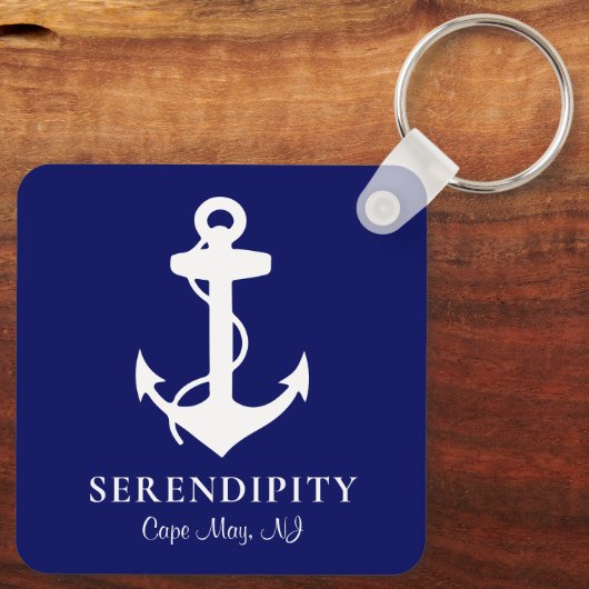 Boat Anchor Personalized Navy Blue Sleutelhanger (Achterkant)