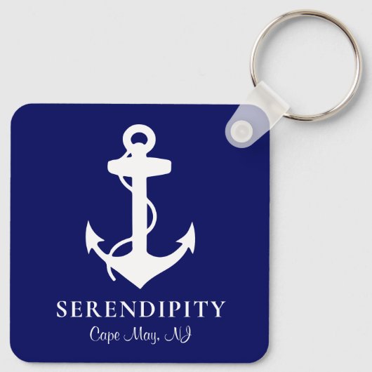 Boat Anchor Personalized Navy Blue Sleutelhanger (Achterkant)