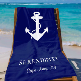 Boat Anchor Personalized Navy Blue Strandlaken