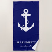 Boat Anchor Personalized Navy Blue Strandlaken (Voorkant)