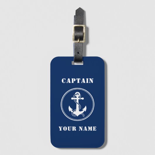 Boat Anchor & Rope | Jouw naam/Rank Navy Blue Bagagelabel (Voorkant (verticaal))