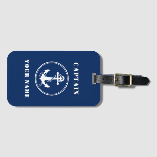 Boat Anchor & Rope | Jouw naam/Rank Navy Blue Bagagelabel (Voorkant (horizontaal))
