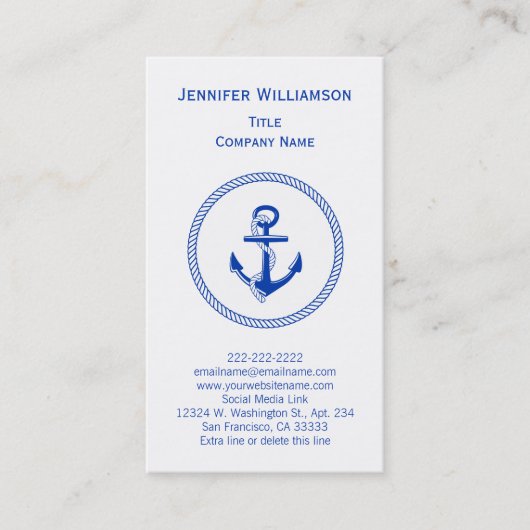 Boat Anchor Sailing Boating Yachting Crew Nautical Visitekaartje (Voorkant)