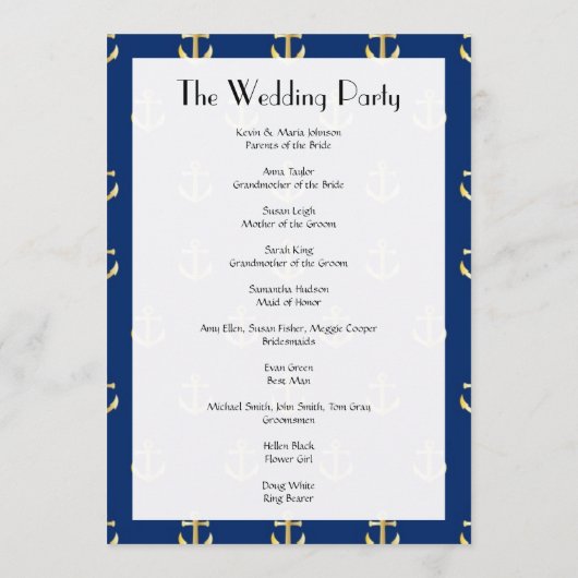 Boat Anchor, Ship Anchor, Zee Anchor, Wedding Programmakaart (Achterkant)