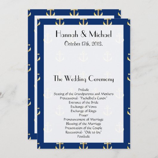 Boat Anchor, Ship Anchor, Zee Anchor, Wedding Programmakaart (Voorkant / Achterkant)