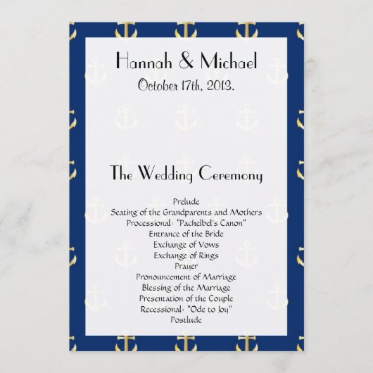 Boat Anchor, Ship Anchor, Zee Anchor, Wedding Programmakaart (Voorkant)
