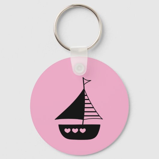 Boat and heart design on a cute pink sleutelhanger (Voorkant)