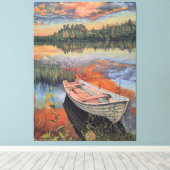 Boat at Sunset: Realistic Lake Reflection wall Art Canvas Afdruk (Insitu (Houten vloer))