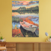Boat at Sunset: Realistic Lake Reflection wall Art Canvas Afdruk (Insitu (Woonkamer))