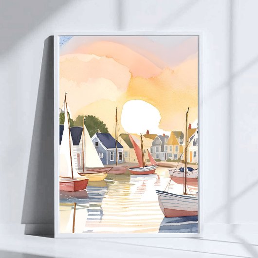 Boat Bay | Coastal Ocean Watercolor Painting Poster